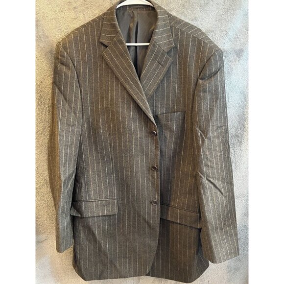 Mantoni Italy Super 140's Wool Brown Striped Dual Vent Blazer Sport Jacket 50L - Picture 3 of 11